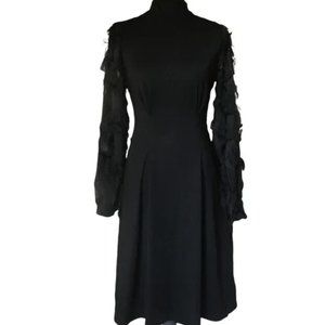 Avantlook Fit & Flare Mock Neck Tie Back Sheer Eyelash Sleeve Dress